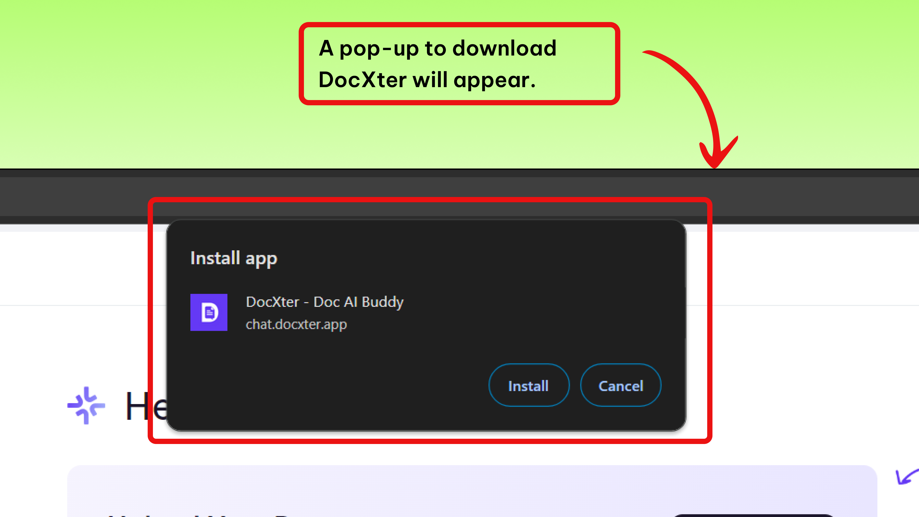 Image: DocXter installation pop-up